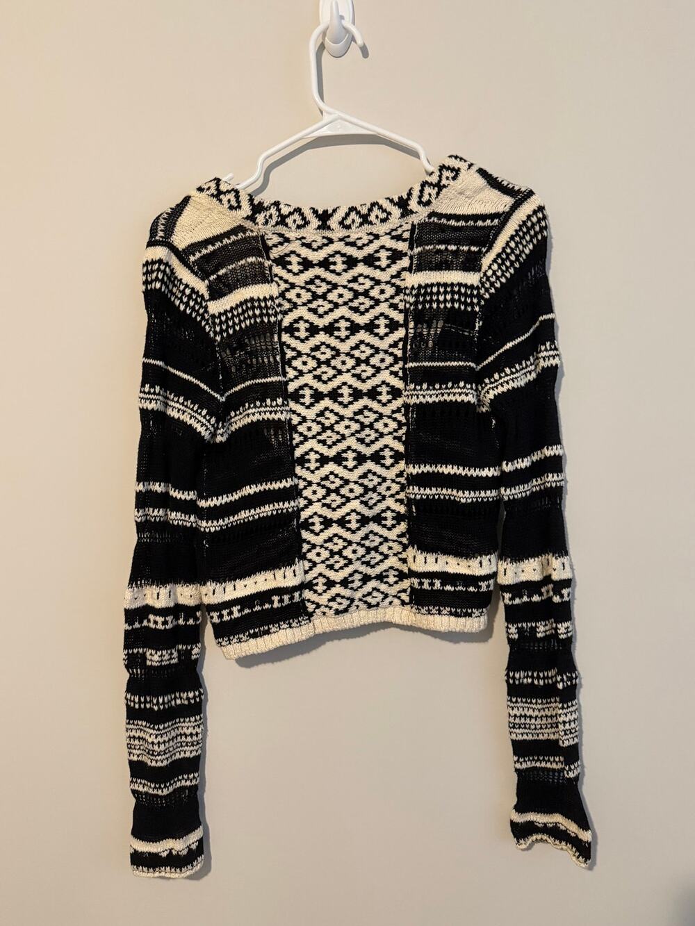 Free People Black & White Boho Crochet Cardigan Size XS